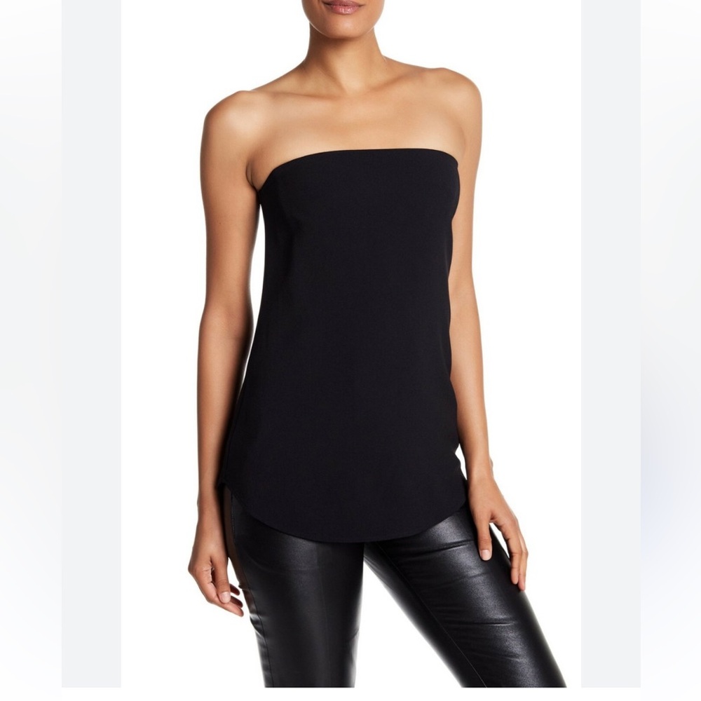 THEORY Black Zaballa Rosina Crepe Strapless Top Blouse Shirt
